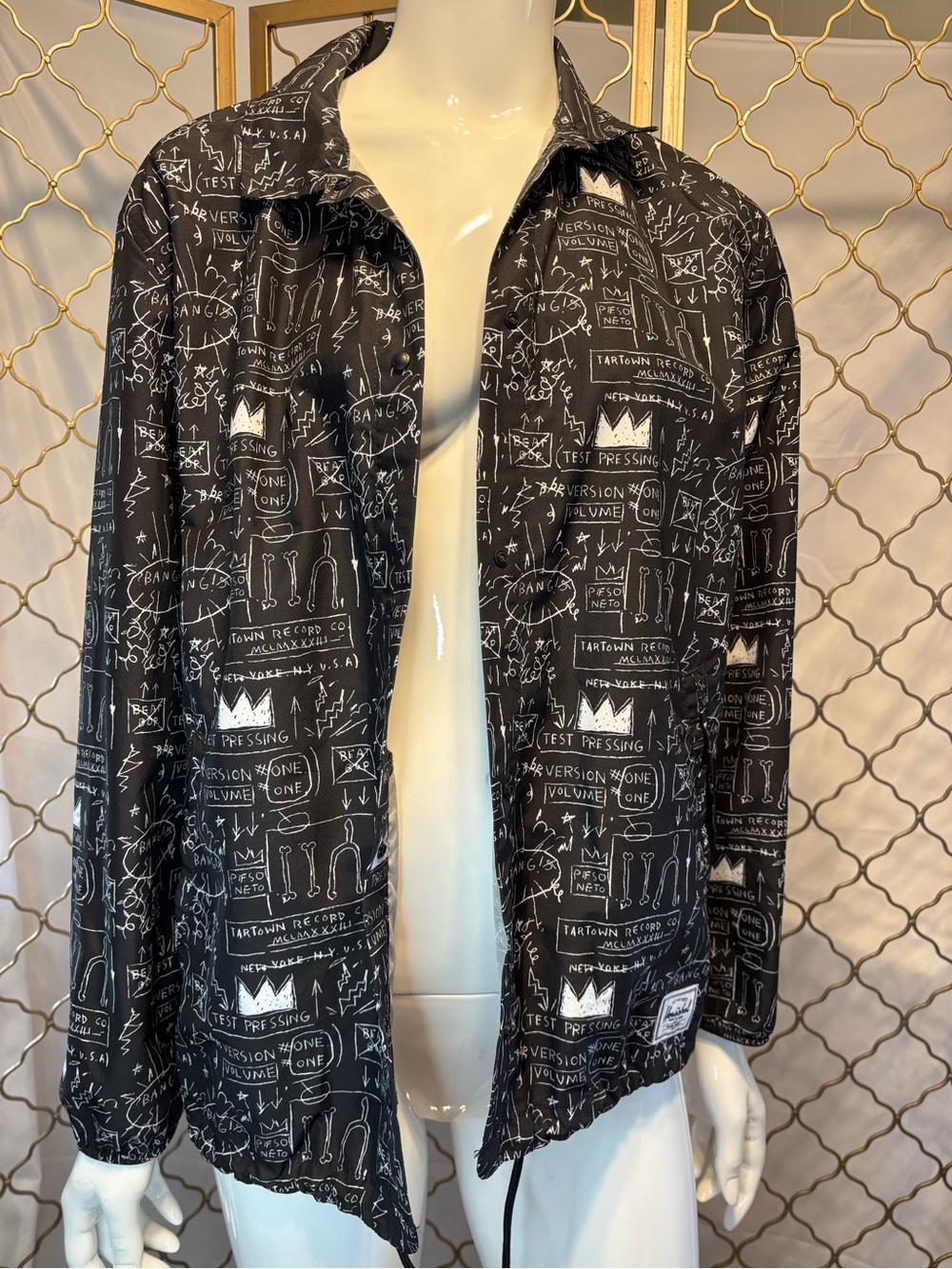 Herschel Supply Co. Black & White Graphic Lightweight Snap Front Jacket size S